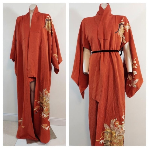 Vintage Other - Vintage silk Kimono 40s 50s robe dressing gown or swim lingerie cover up
